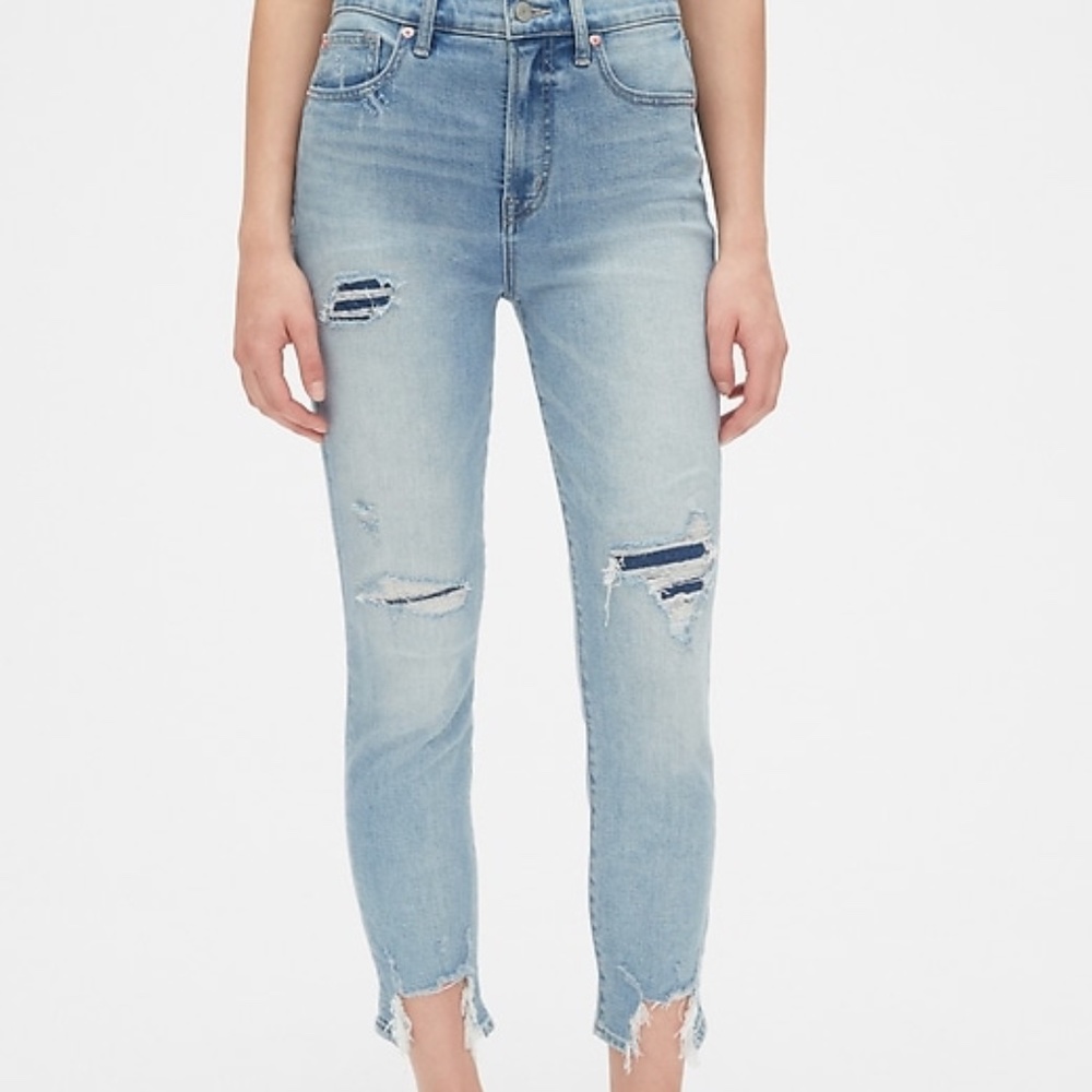 Gap High Rise True Skinny Ankle Distressed Jeans
